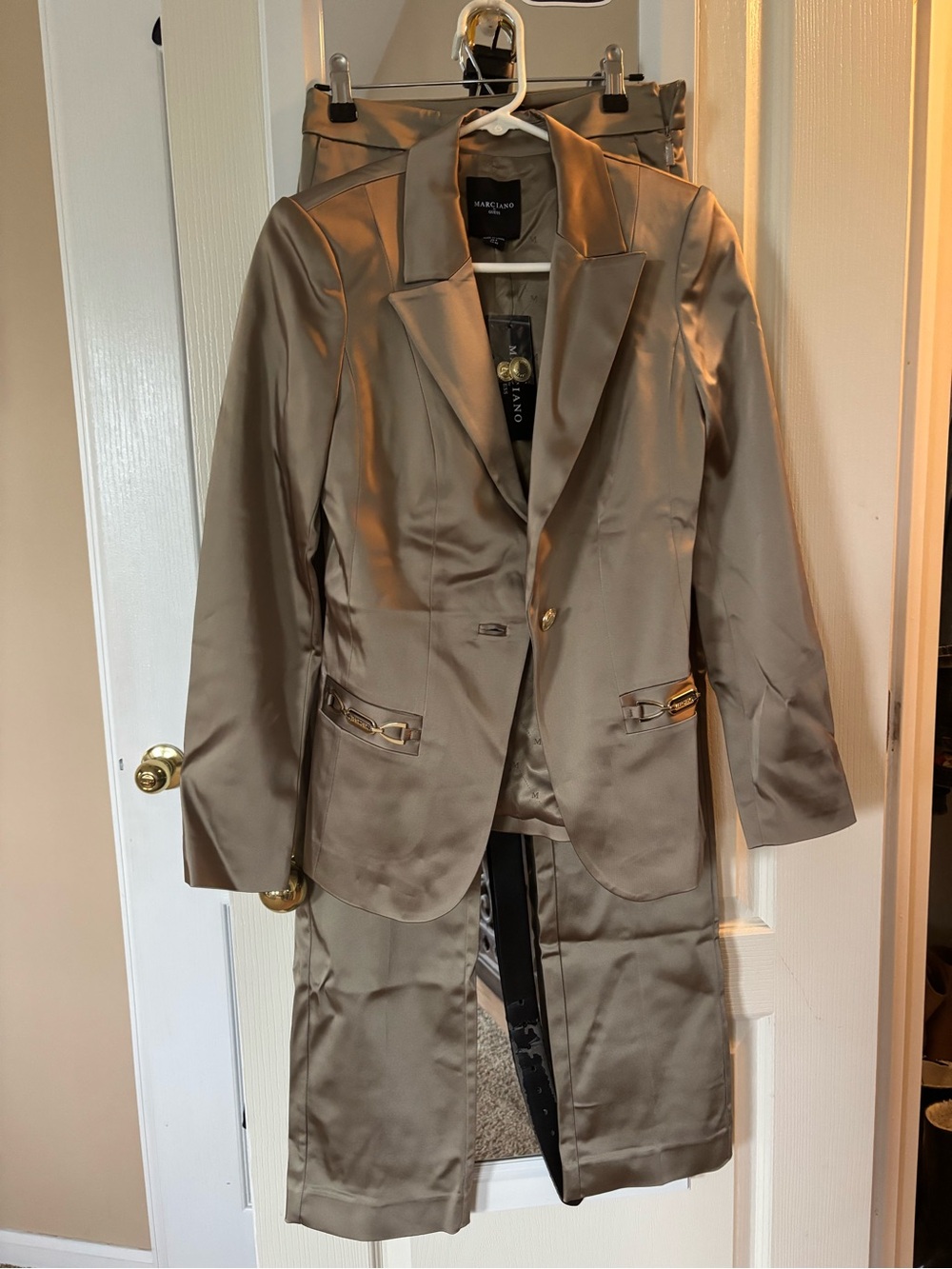 Marciano Satin Taupe-Like Blazer and Skirt Set